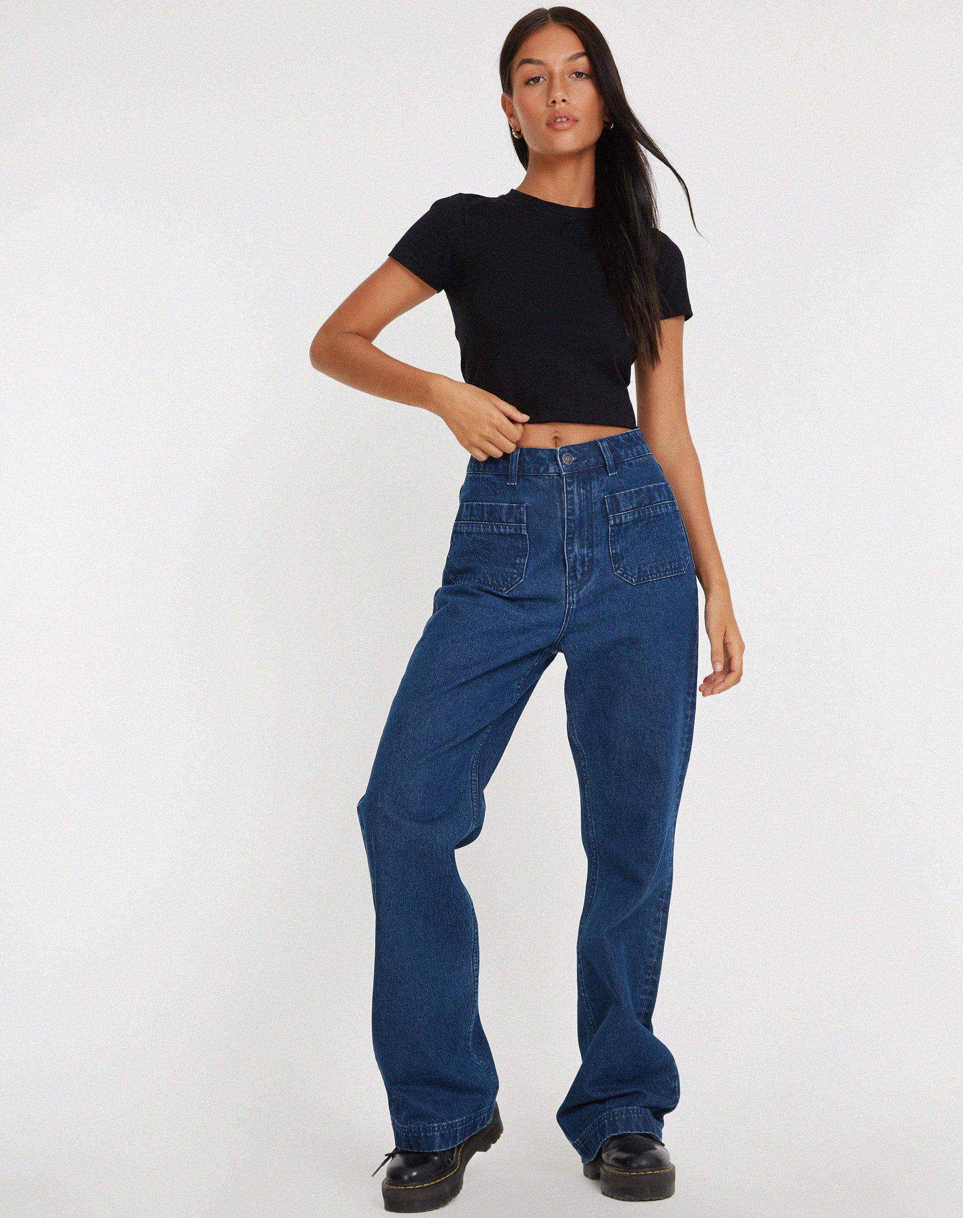Image de Retro Pocket Flare Jeans in 90's Indigo