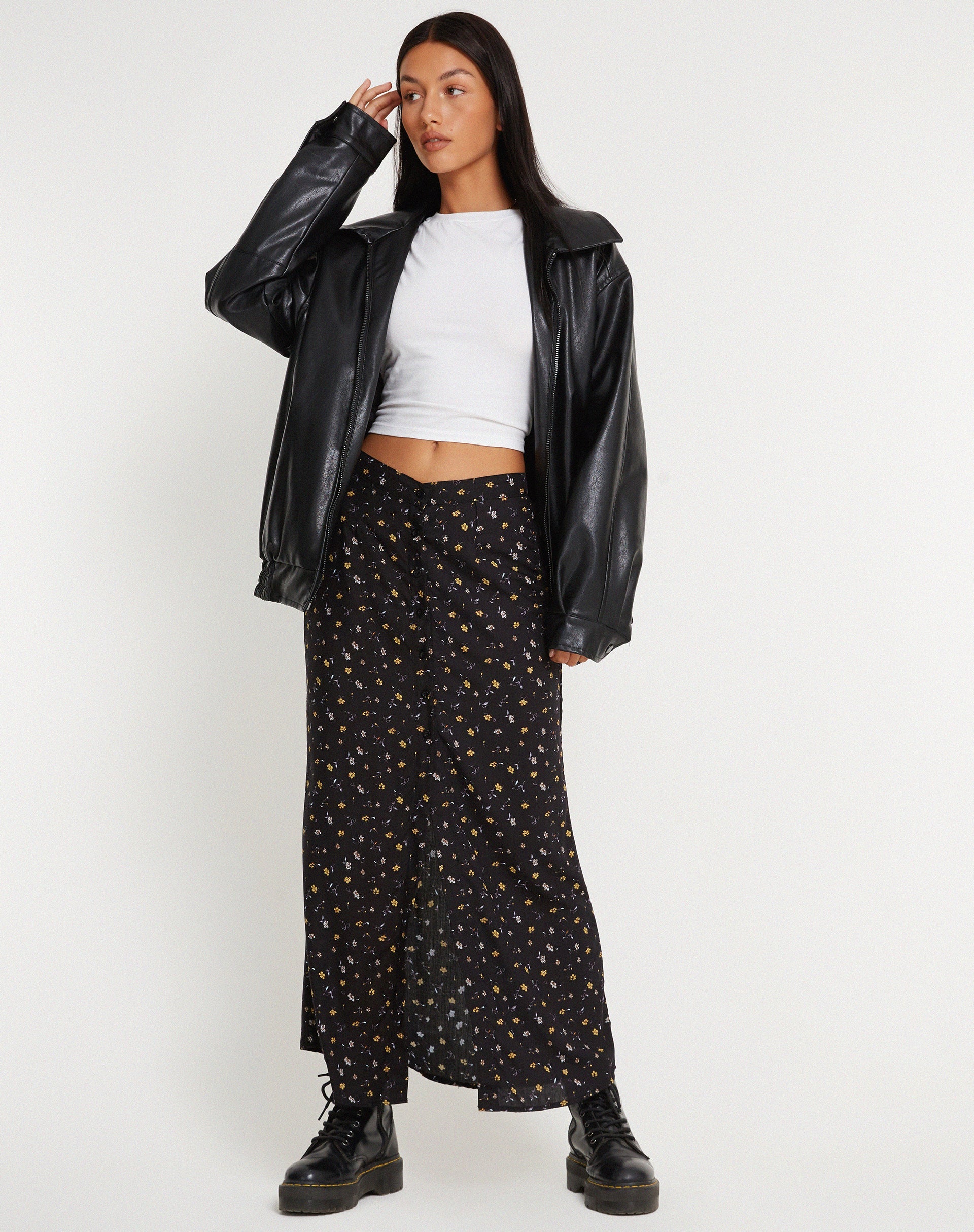 Image de la jupe longue Rima, Pretty Petal Black