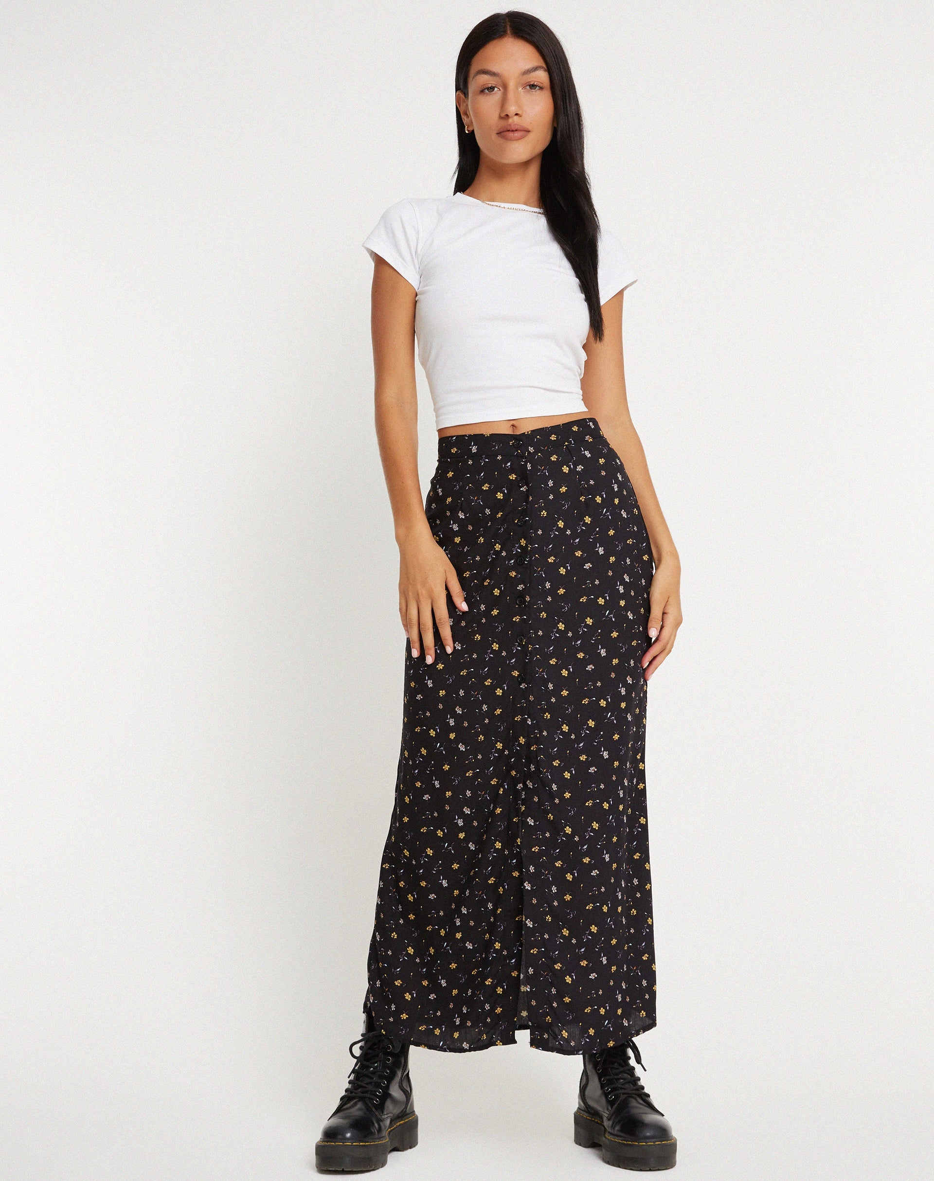 Image de la jupe longue Rima, Pretty Petal Black