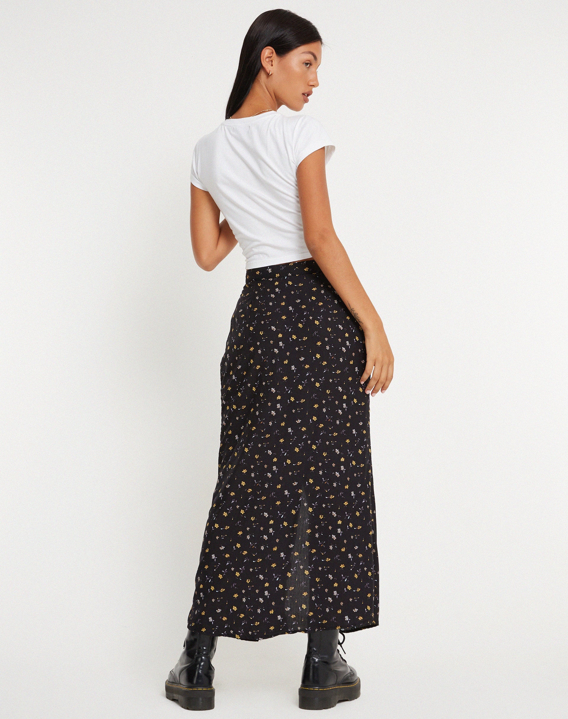 Image de la jupe longue Rima, Pretty Petal Black