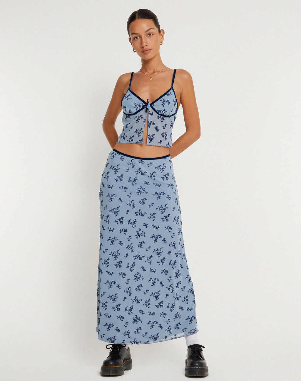 Jupe longue Rinzi, bleu clair, flocage botaniste noir