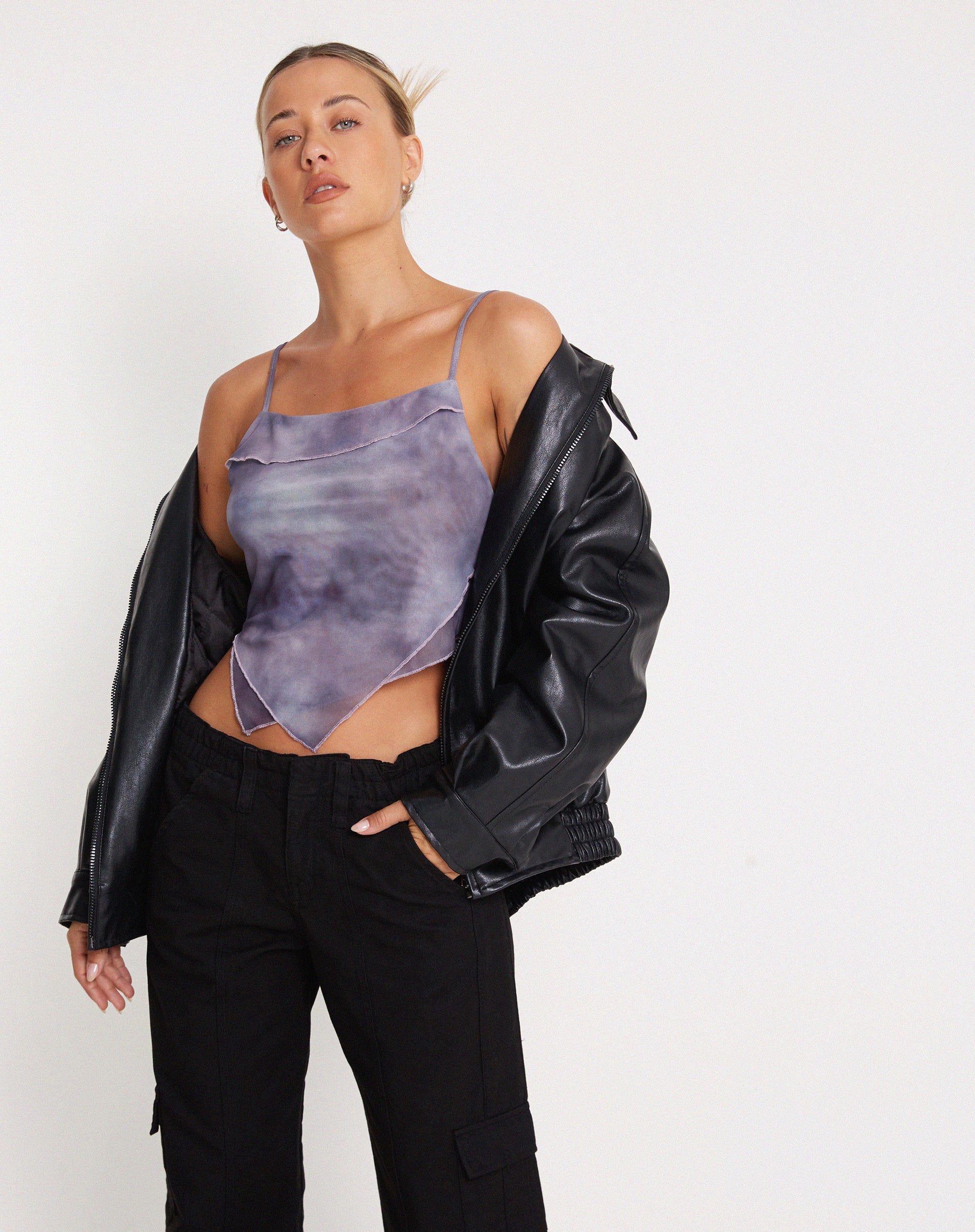 Image de Shindu Printed Mesh Top in Smokey Gradients Purple