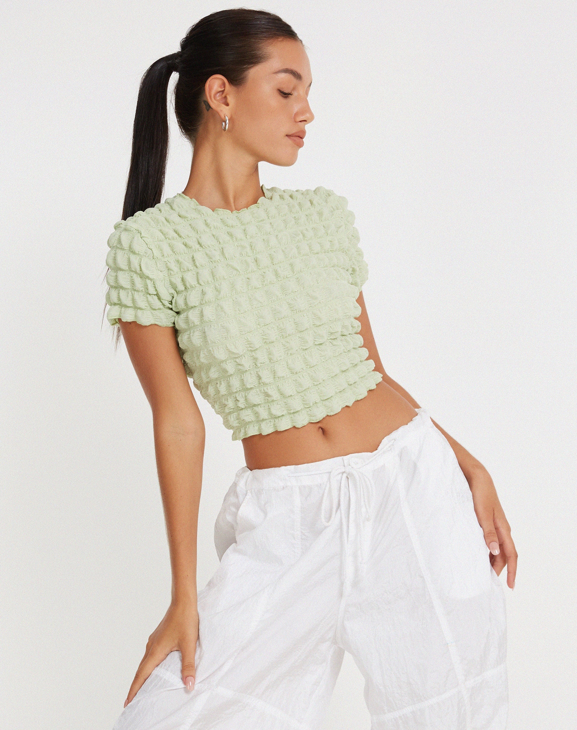 image de Shrunken Top en Big Bubble Jersey Pastel Lime