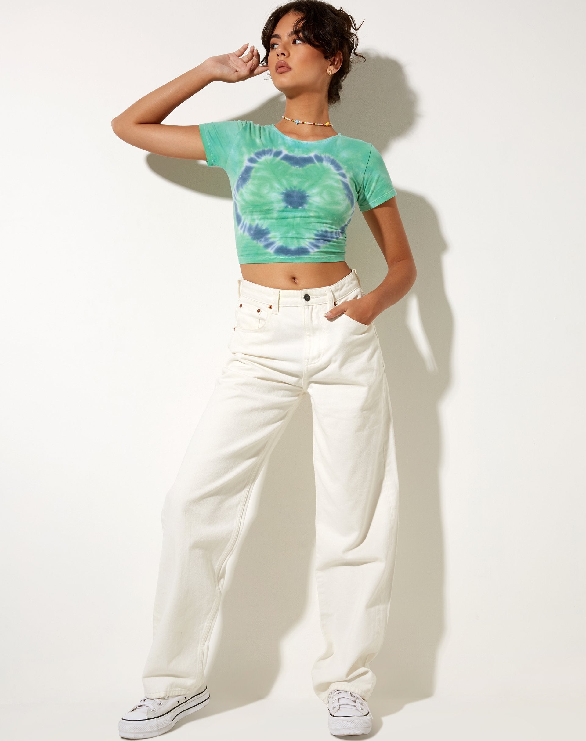Image de Tindy Crop Top in Green Blue Flower Tie Dye