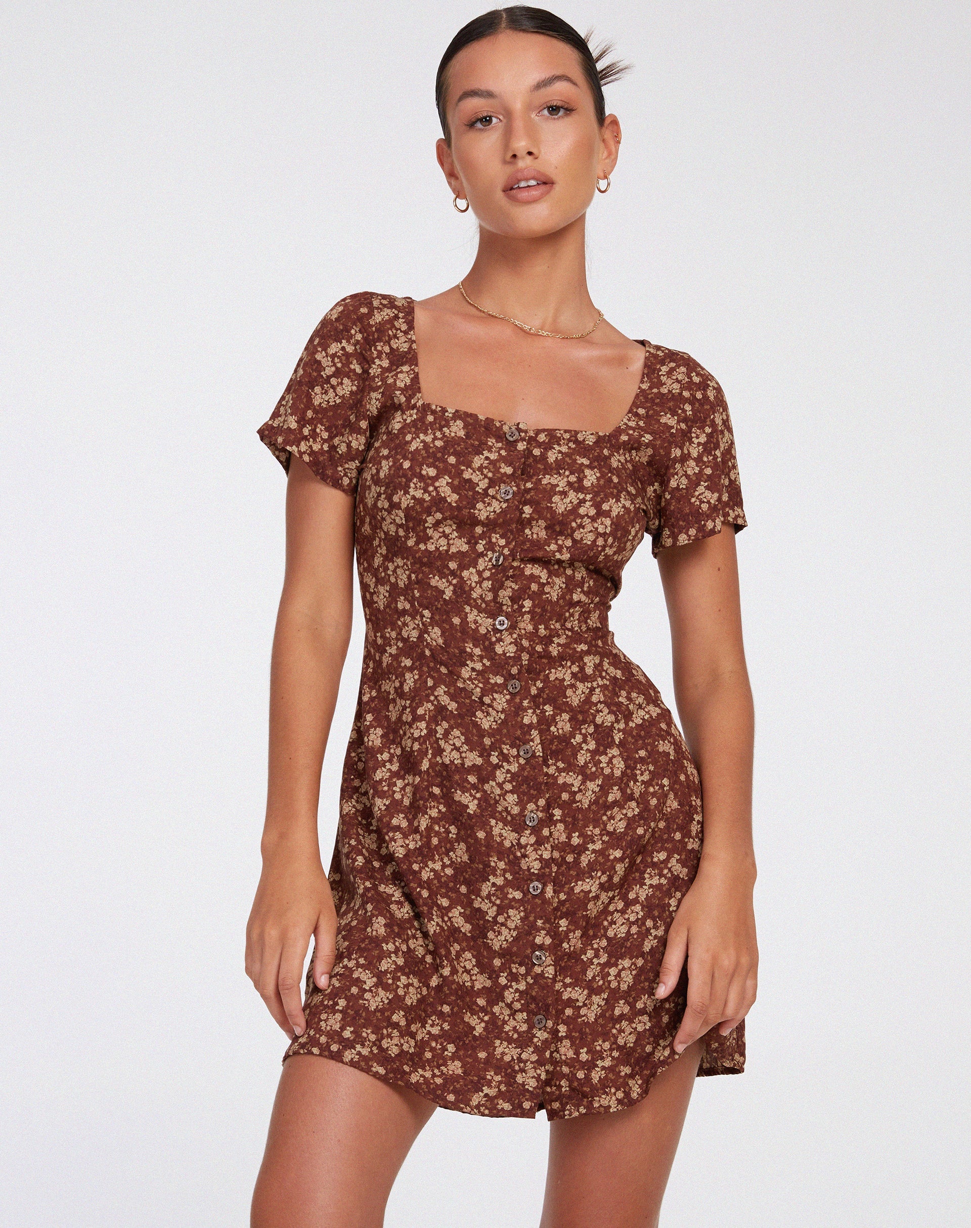 IMAGE DE Zavacca Day Dress in Earthy Floral Brown (Robe de jour Zavacca en brun floral)