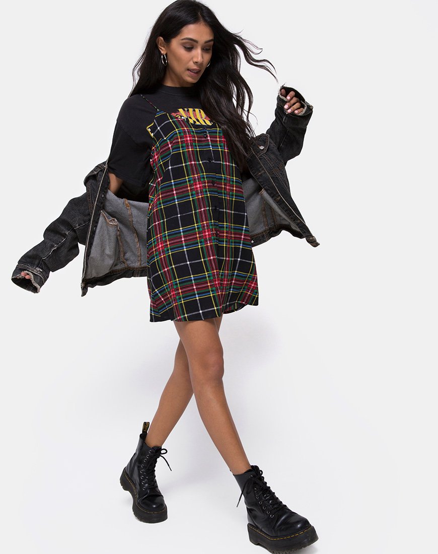 Image of Sanna Slip Dress in Plaid Red Green Yellow and Black