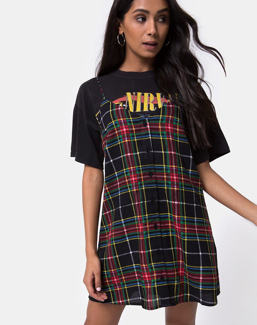Sanna Slip Dress in Plaid Red Green Yellow and Black (Robe à carreaux rouge, vert, jaune et noir)
