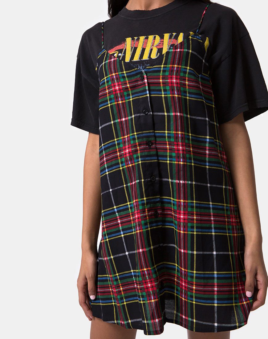 Image of Sanna Slip Dress in Plaid Red Green Yellow and Black