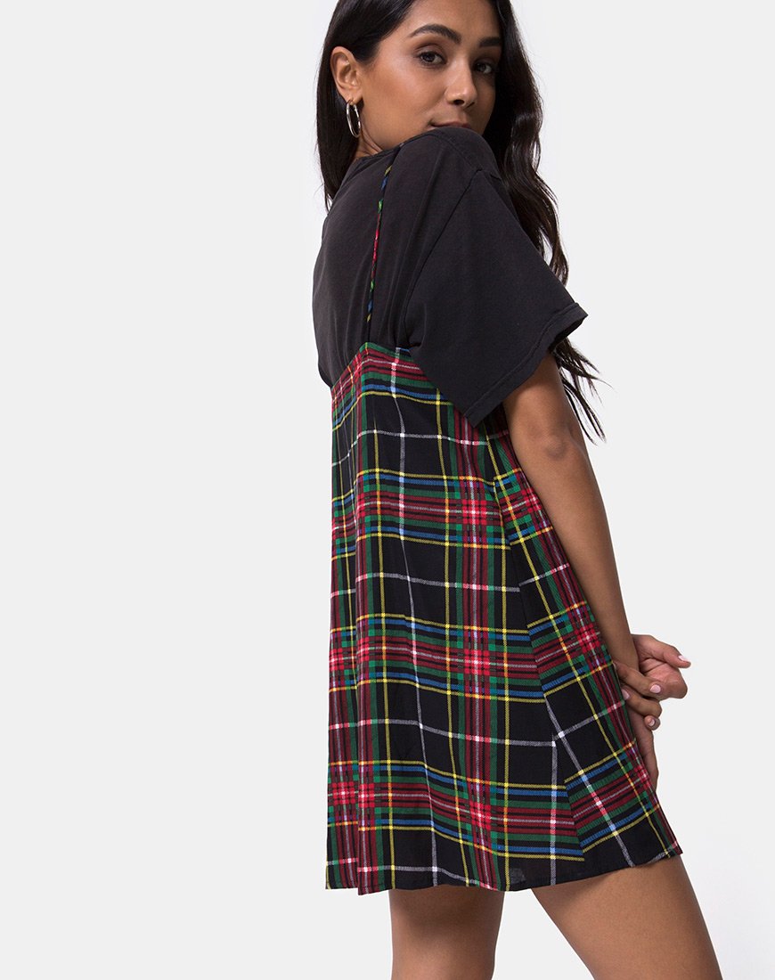 Image of Sanna Slip Dress in Plaid Red Green Yellow and Black