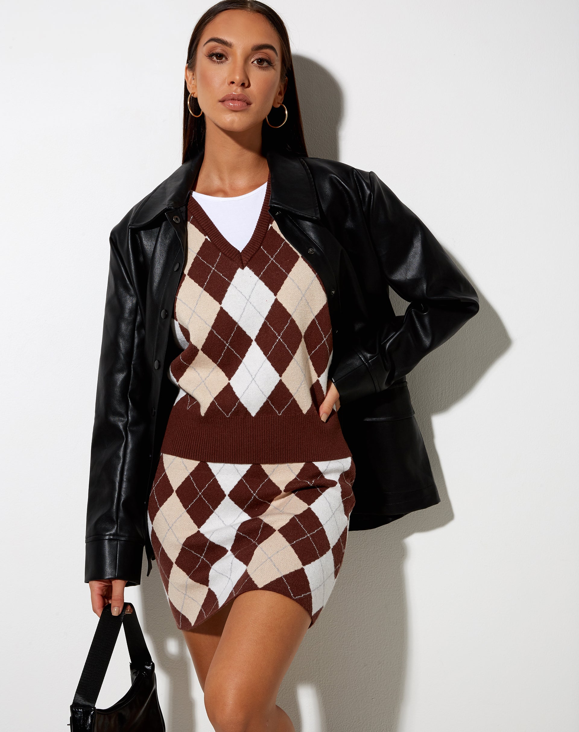 Image de la veste Sami en tricot Argyle Tan