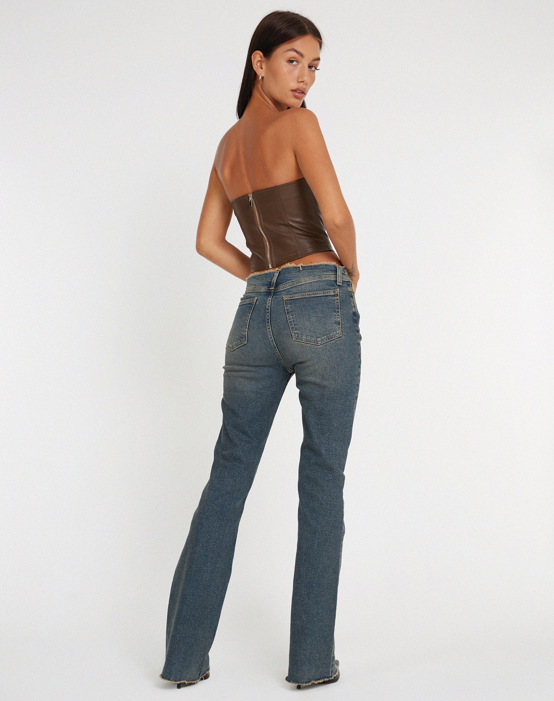 Image de Riaza Bandeau Corset Top in PU Brown
