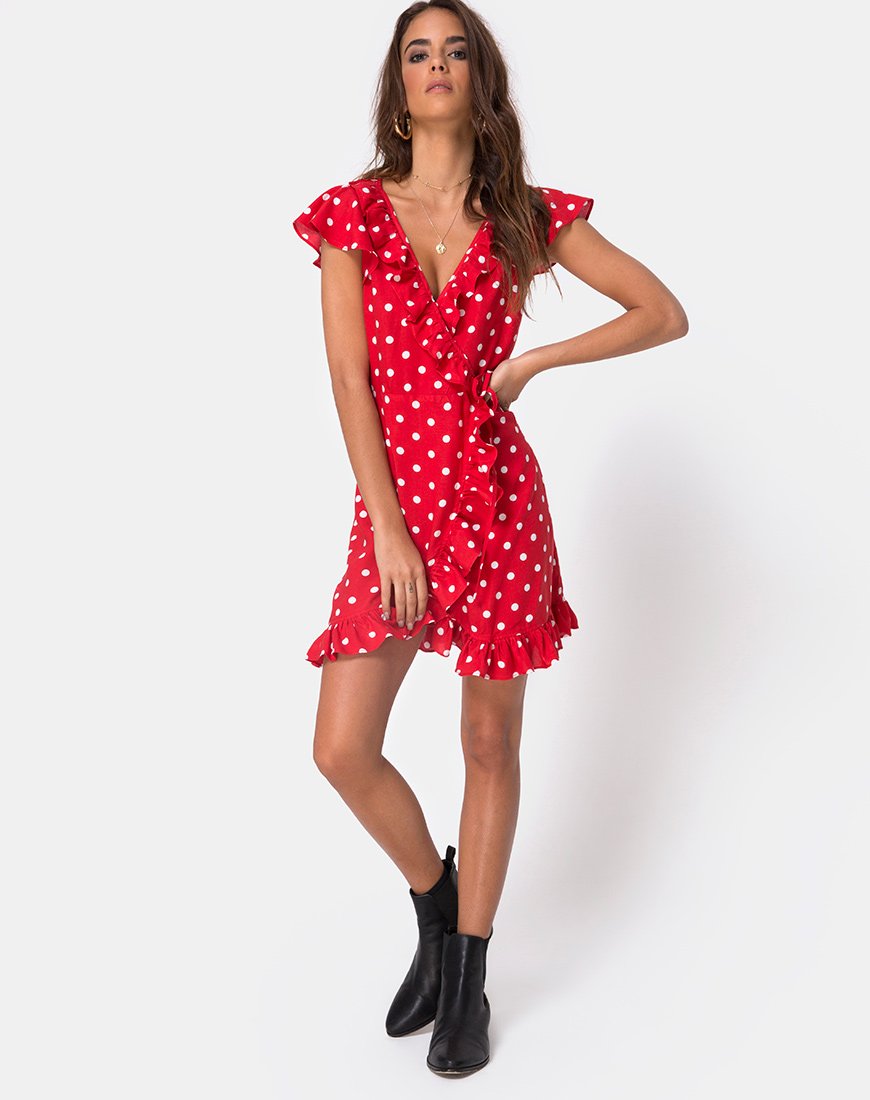 Image of Rica Skater Dress in Medium Polka Red and White