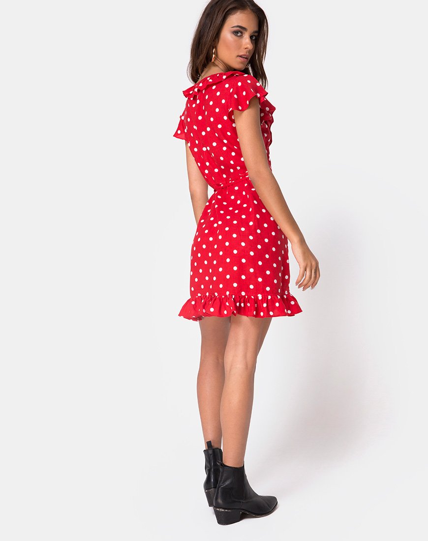 Image of Rica Skater Dress in Medium Polka Red and White
