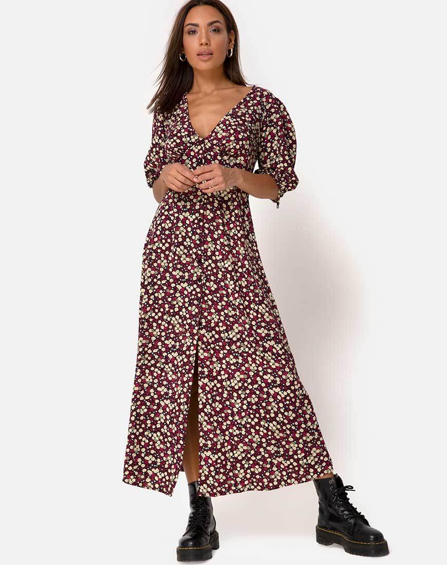 Robe Rigita, florale, prune