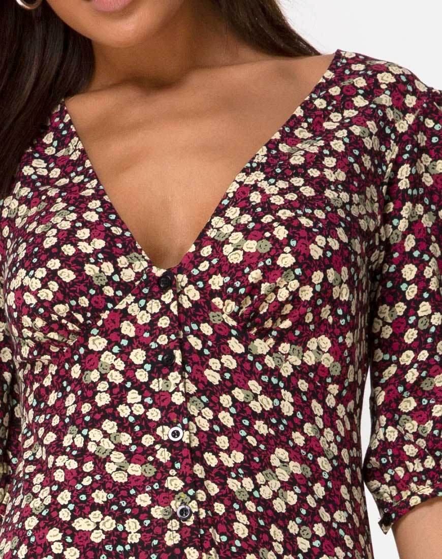 Image de la robe Rigita en champ floral Plum
