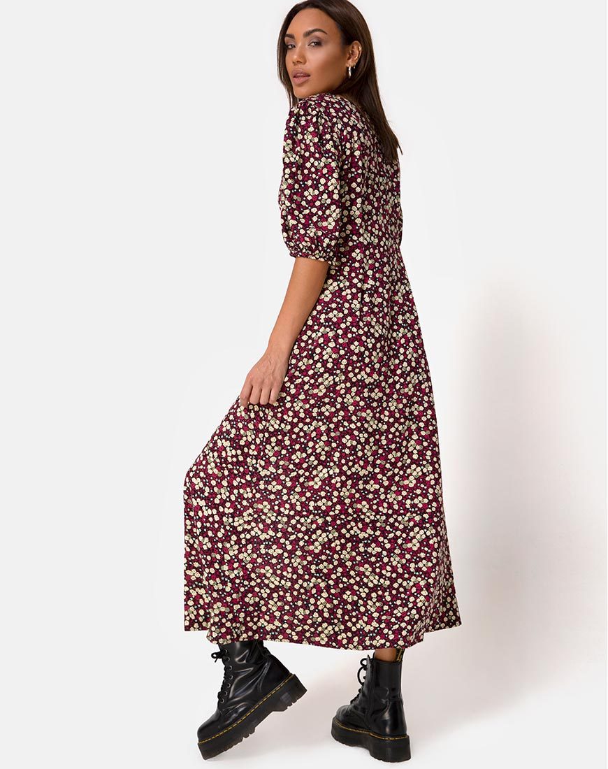 Image de la robe Rigita en champ floral Plum