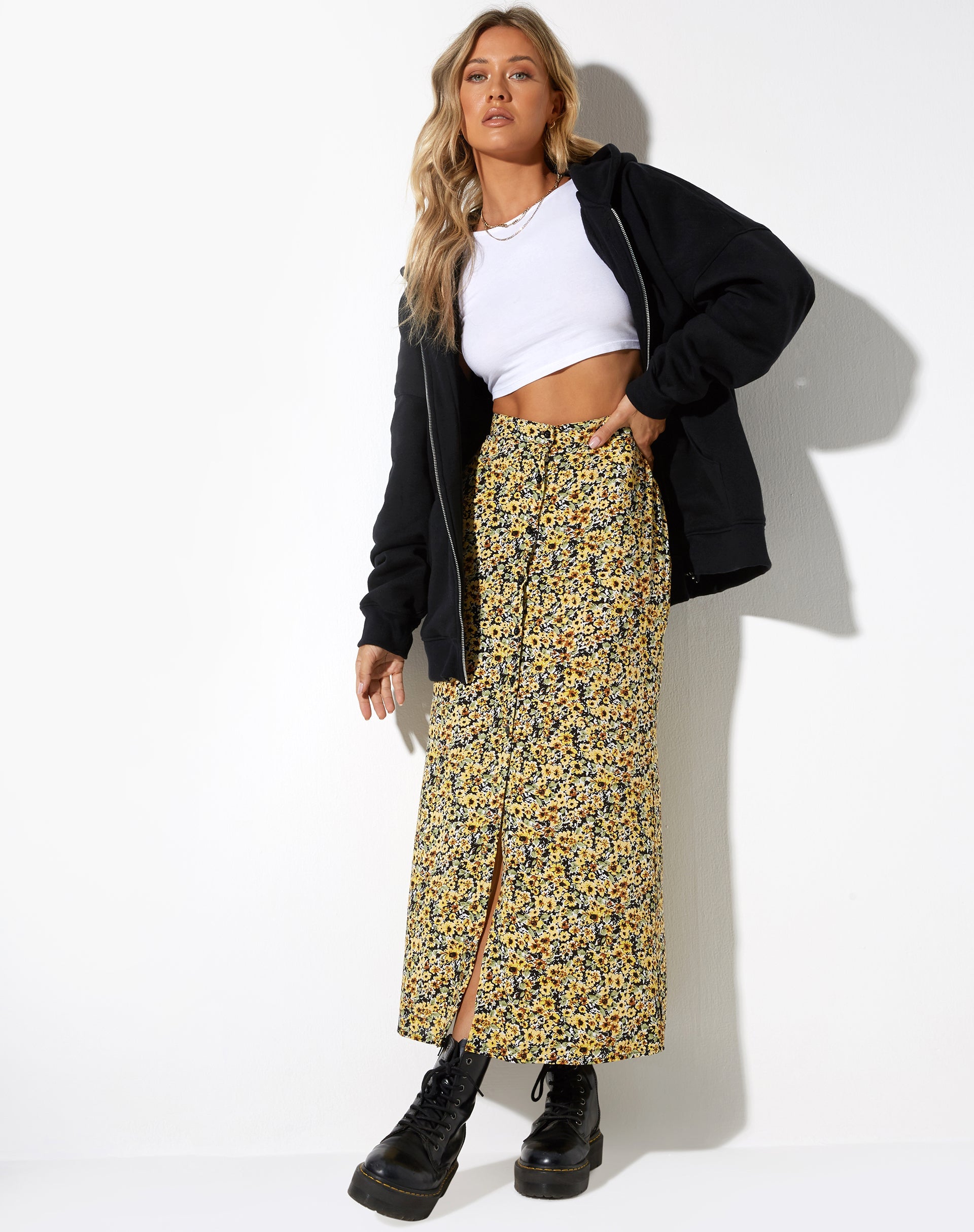 Image de la jupe midi Rima, Spring Ditsy Yellow