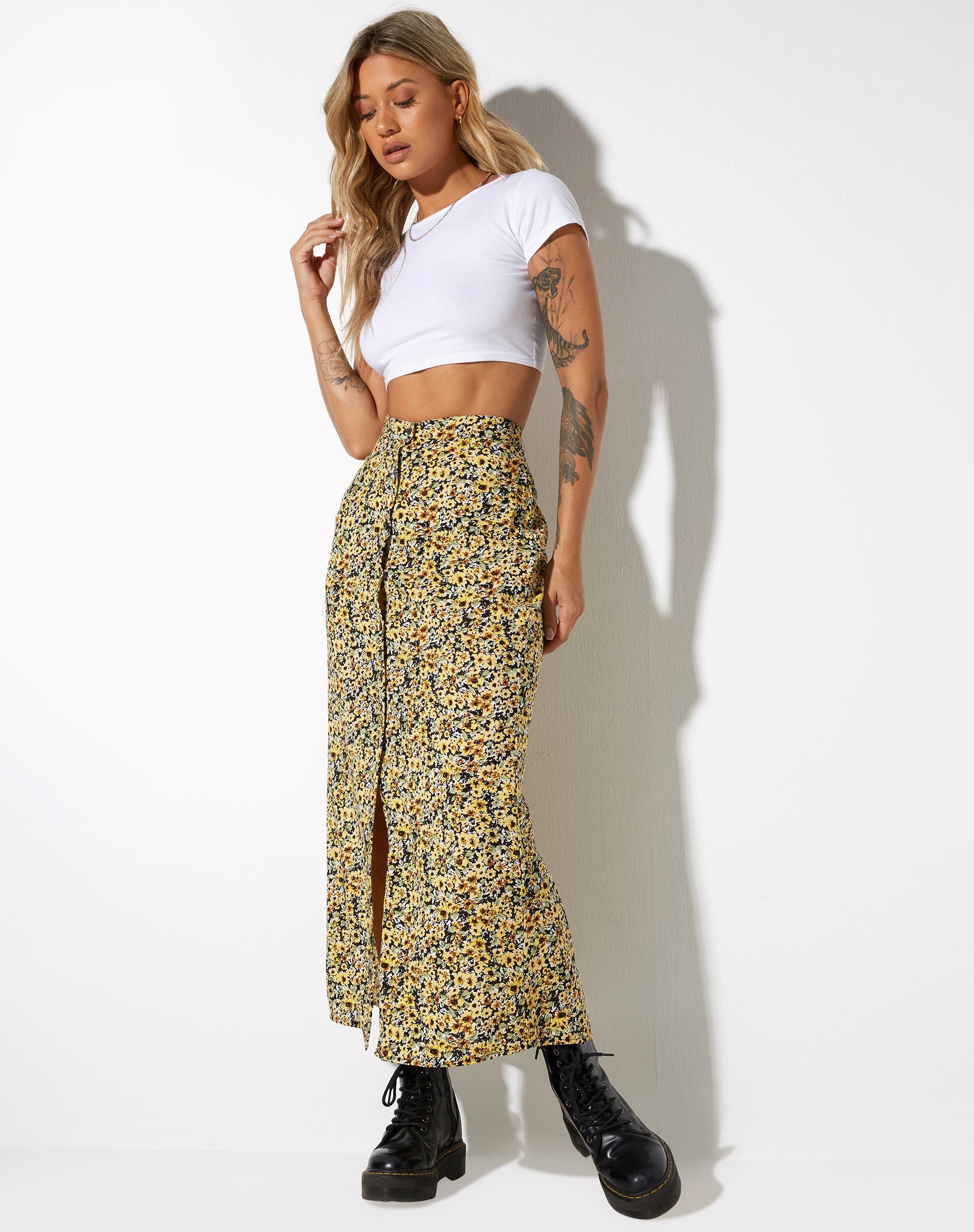 Image de la jupe midi Rima, Spring Ditsy Yellow