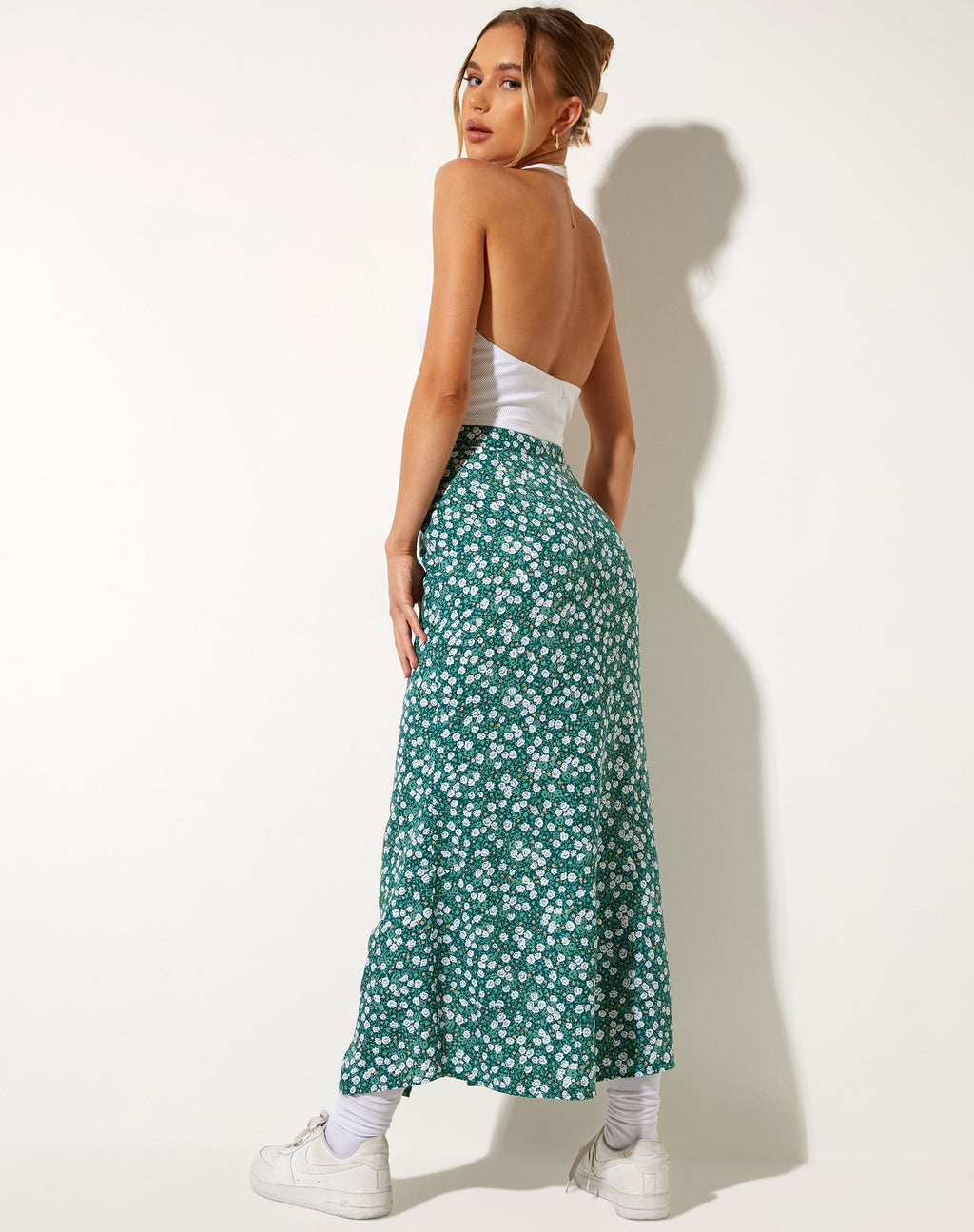 Jupe midi Rima, vert champ floral