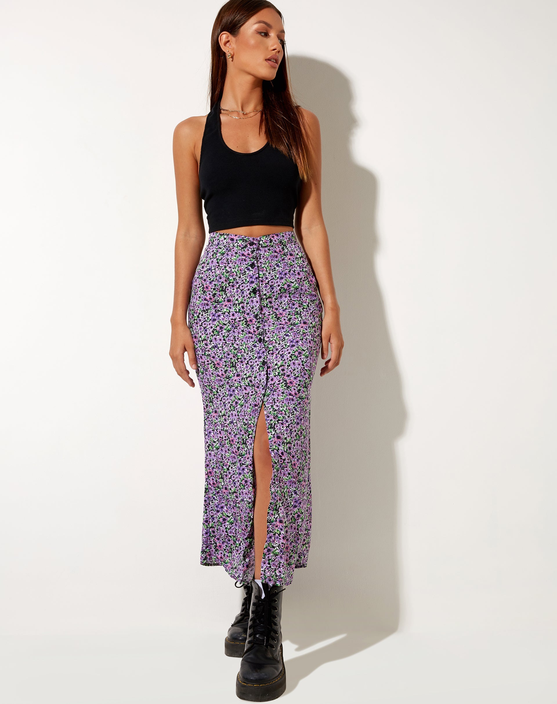 Image de la jupe midi Rima en fleurs de lilas