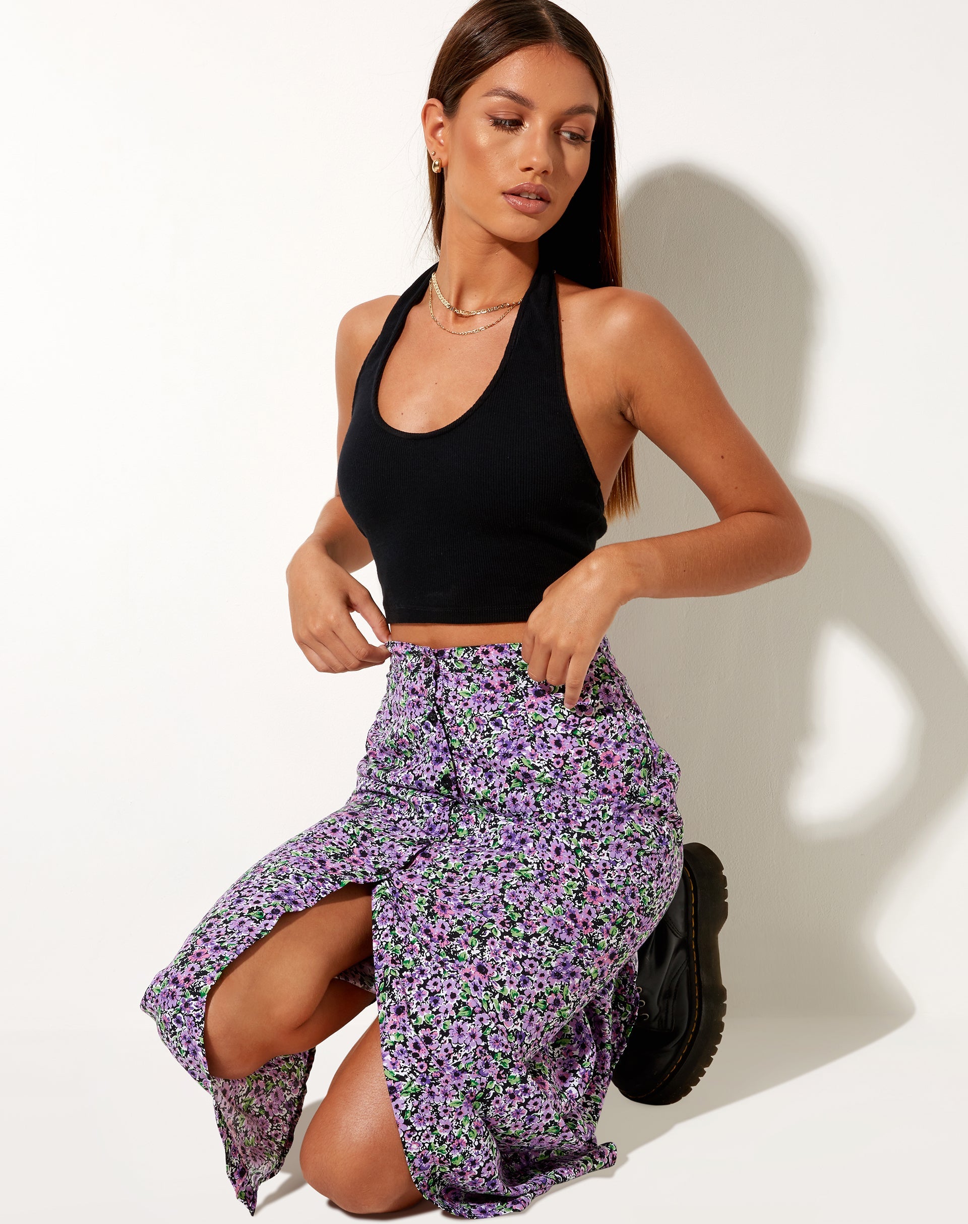 Image de la jupe midi Rima en fleurs de lilas