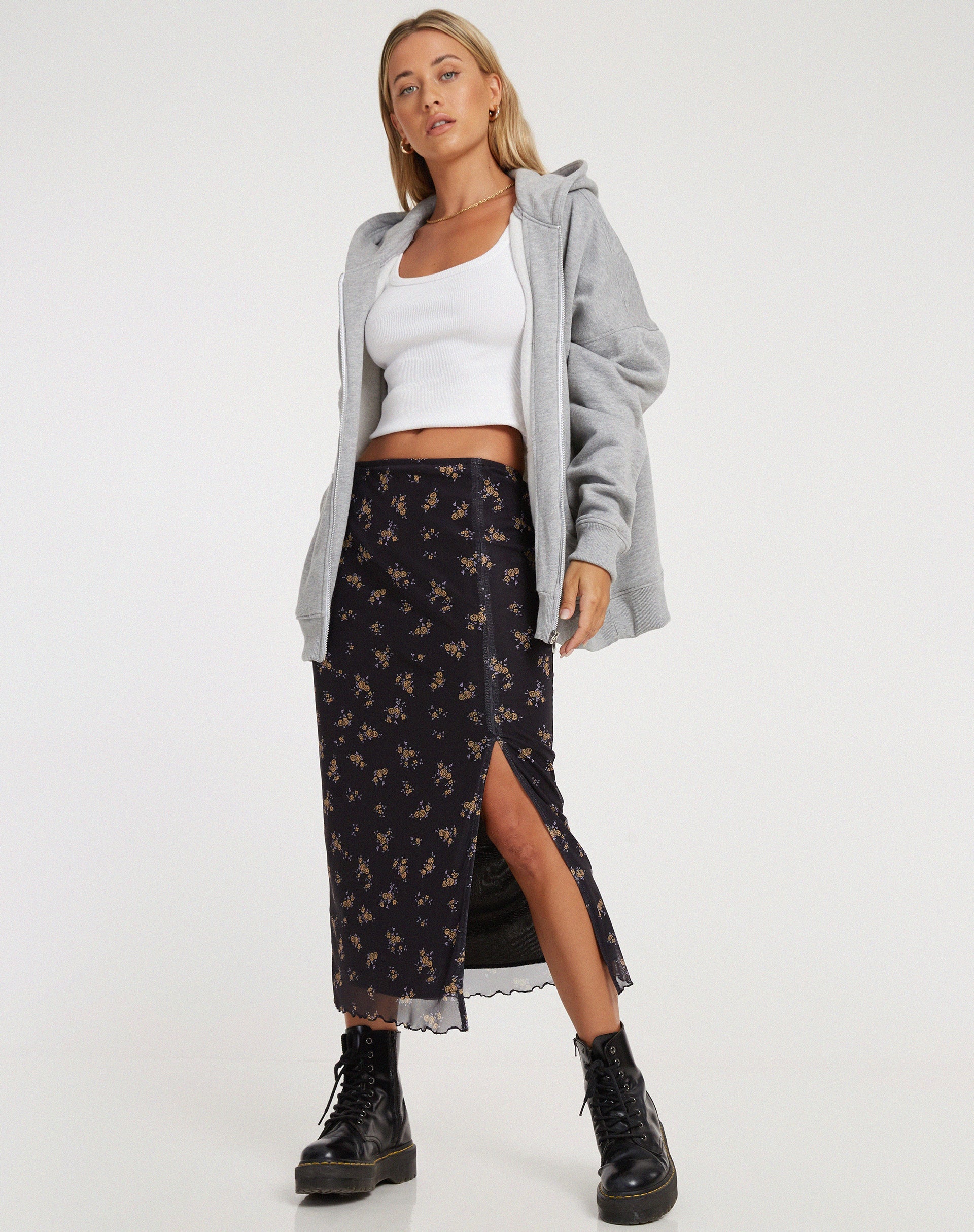 IMAGE DE Jupe midi Rindai en Femme Floral noir et or