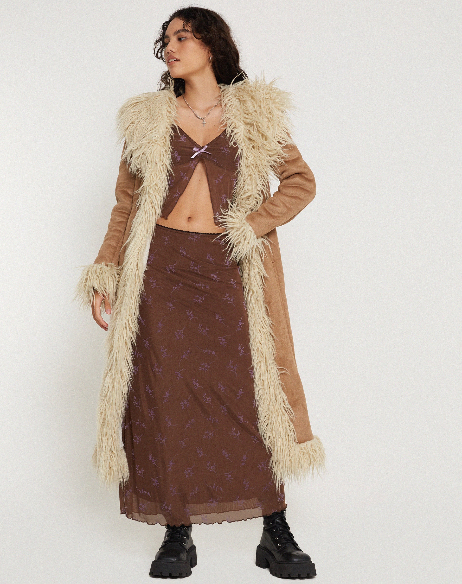 Image de Rindu Maxi Skirt in Flower Stem Flock Brown
