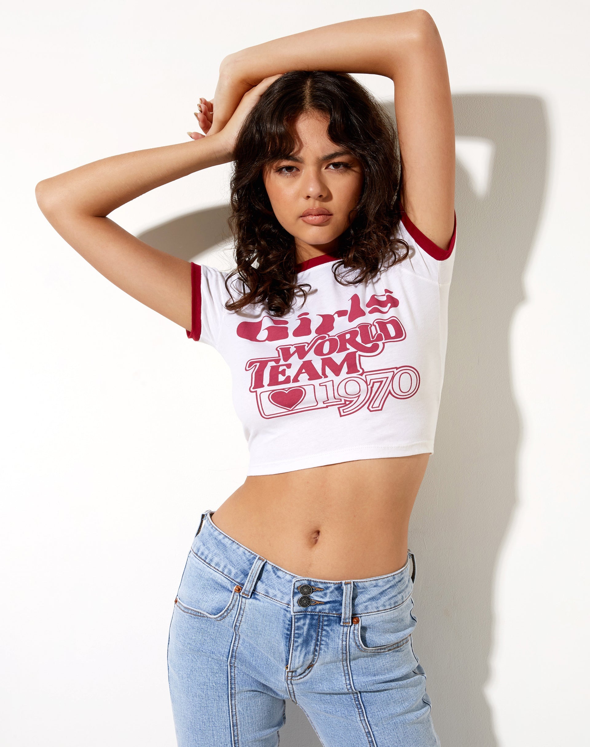 Image de Ringer Tee in Ivory Bind Red Adrenaline Girls World Team