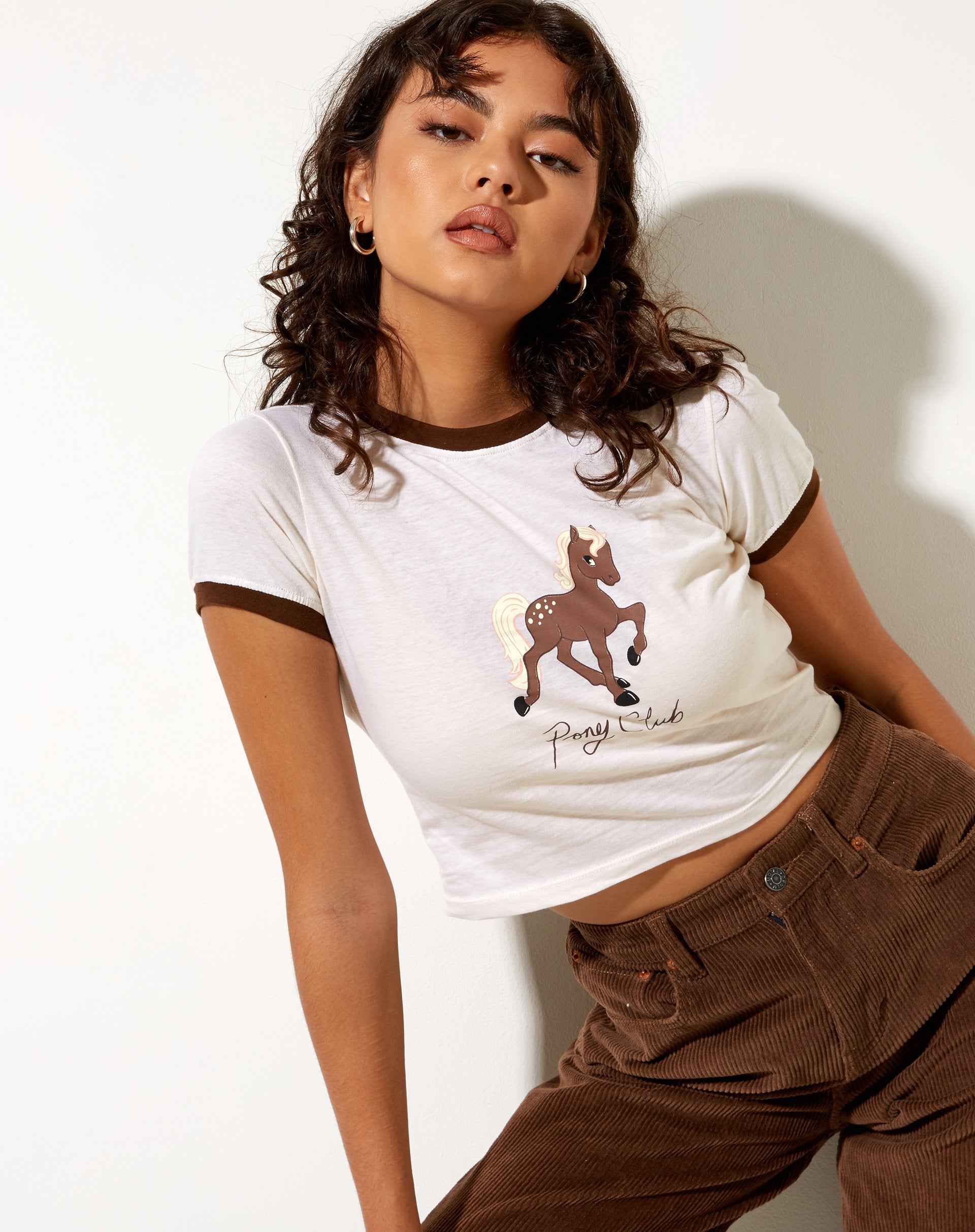 Image de Ringer Tee in Winter White Bind Cocoa Pony Club