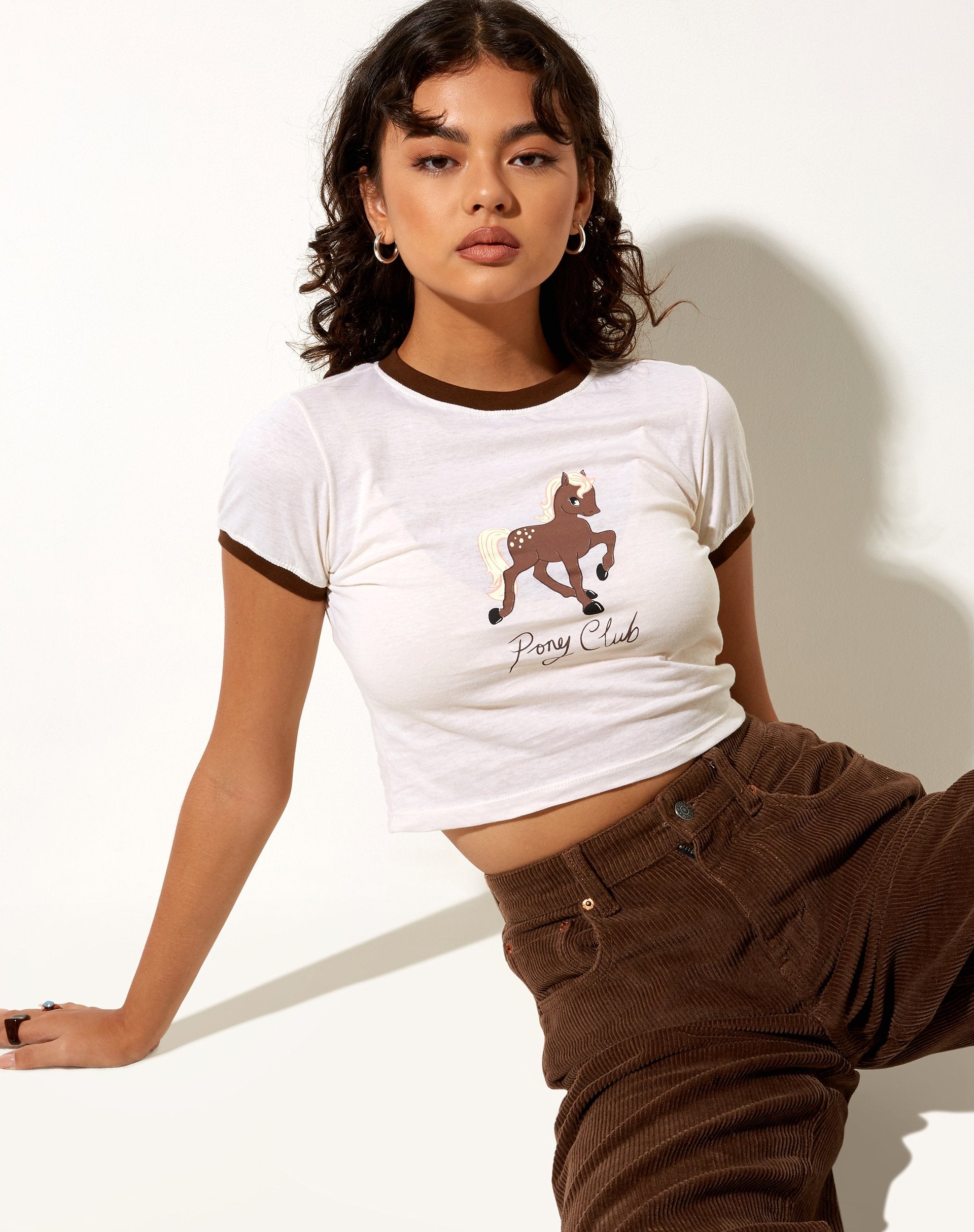 Image de Ringer Tee in Winter White Bind Cocoa Pony Club