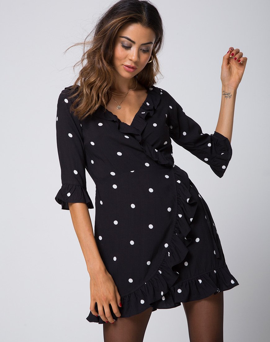 Robe Riser en noir et blanc à pois
