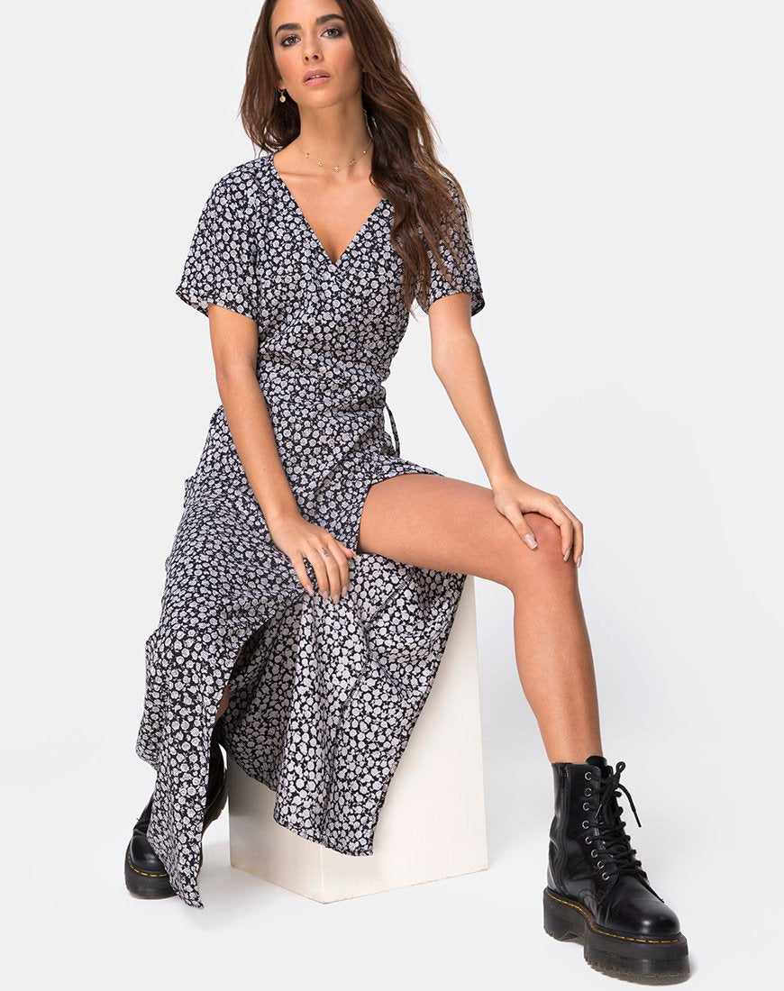 Image de la robe Riva en Ditsy Rose Noir