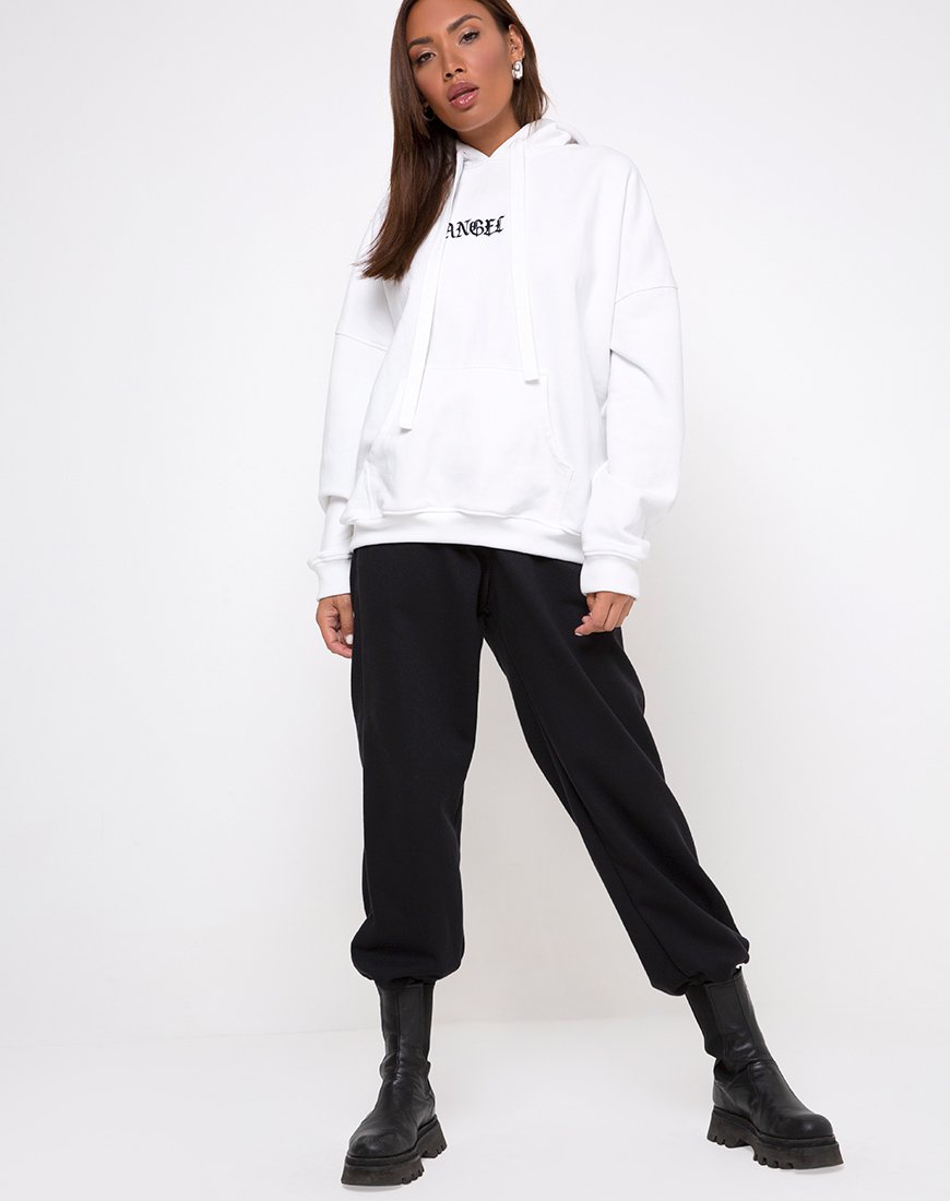 Image de Sweat à capuche surdimensionné en blanc avec broderie d'ange