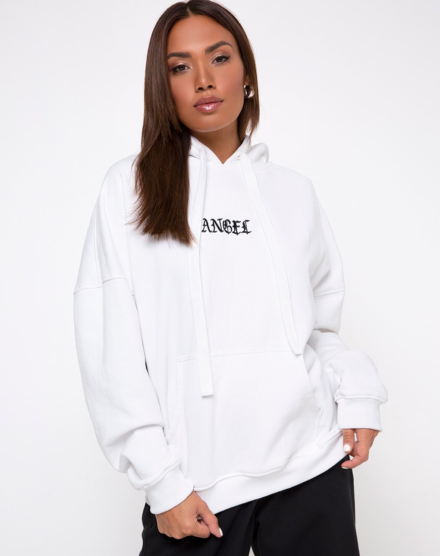 Sweat à capuche oversize en blanc Angel Embro