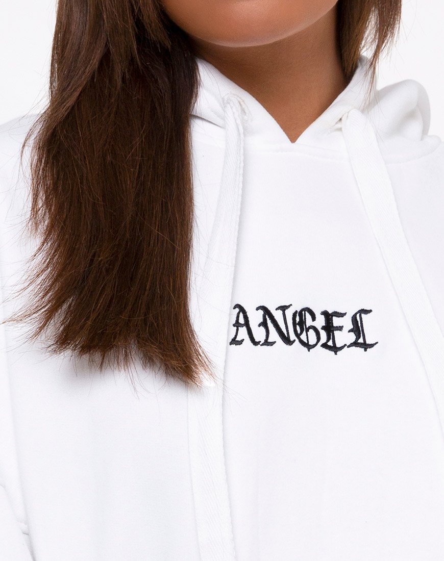 Image de Sweat à capuche surdimensionné en blanc avec broderie d'ange