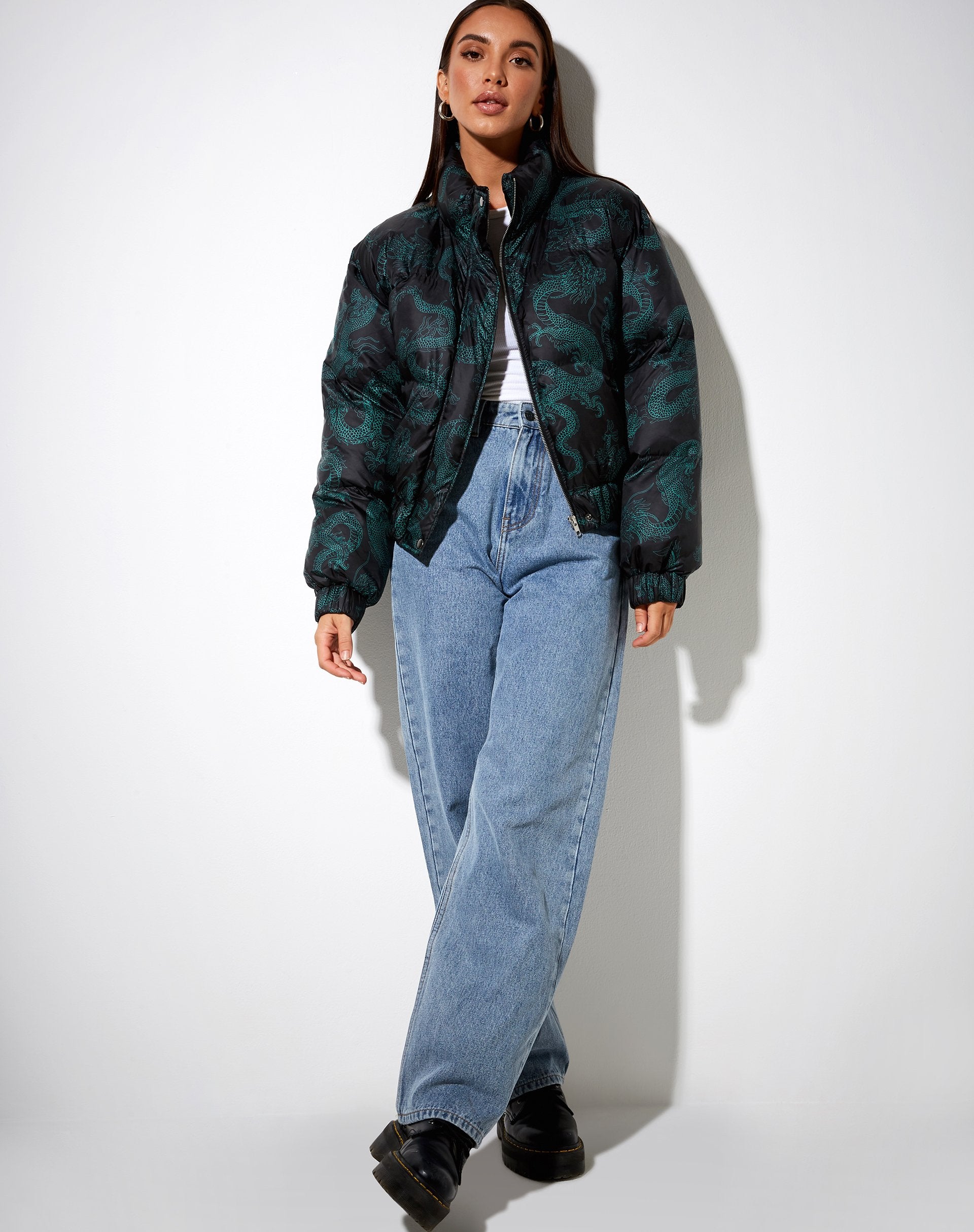 Image de Rohos Puffer Jacket in Dragon Flower Black and Mint