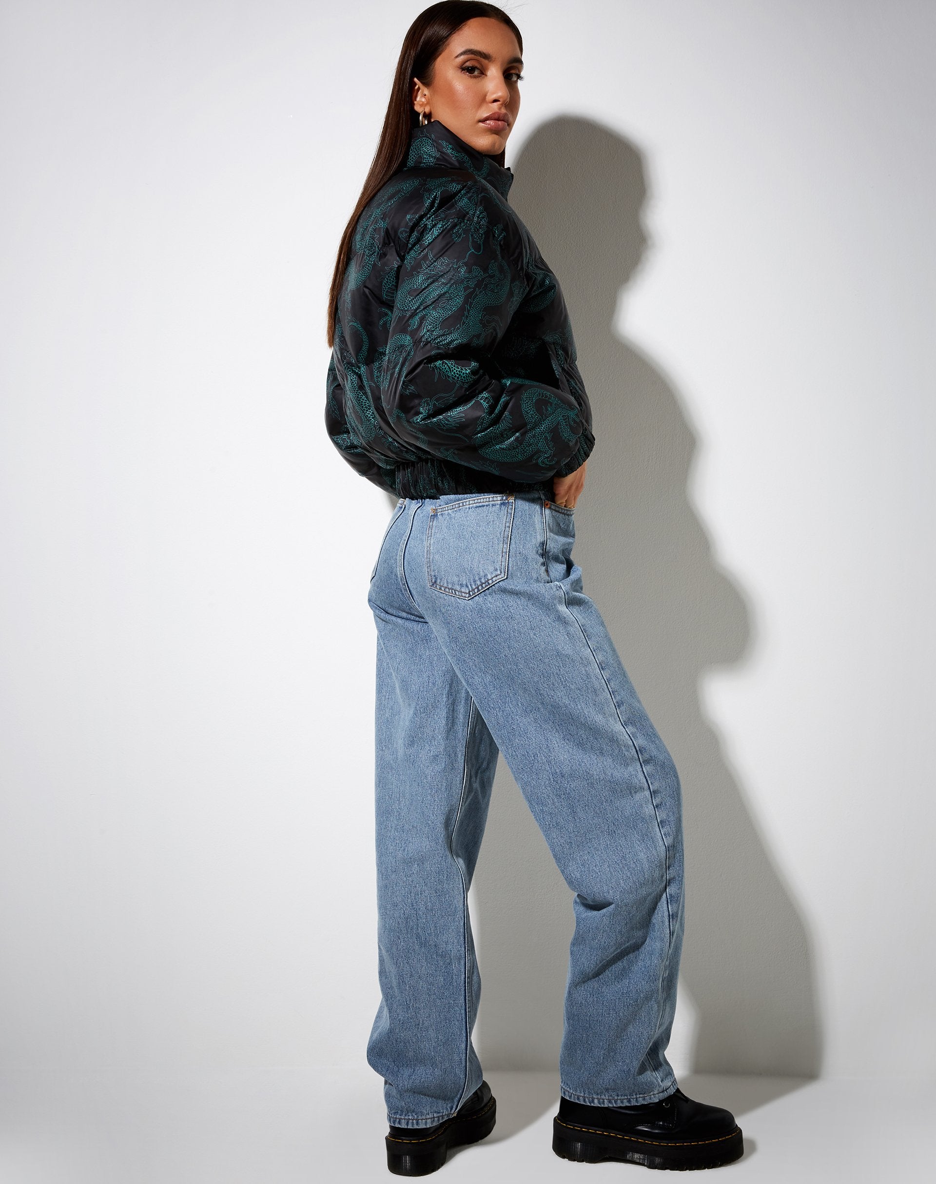 Image de Rohos Puffer Jacket in Dragon Flower Black and Mint