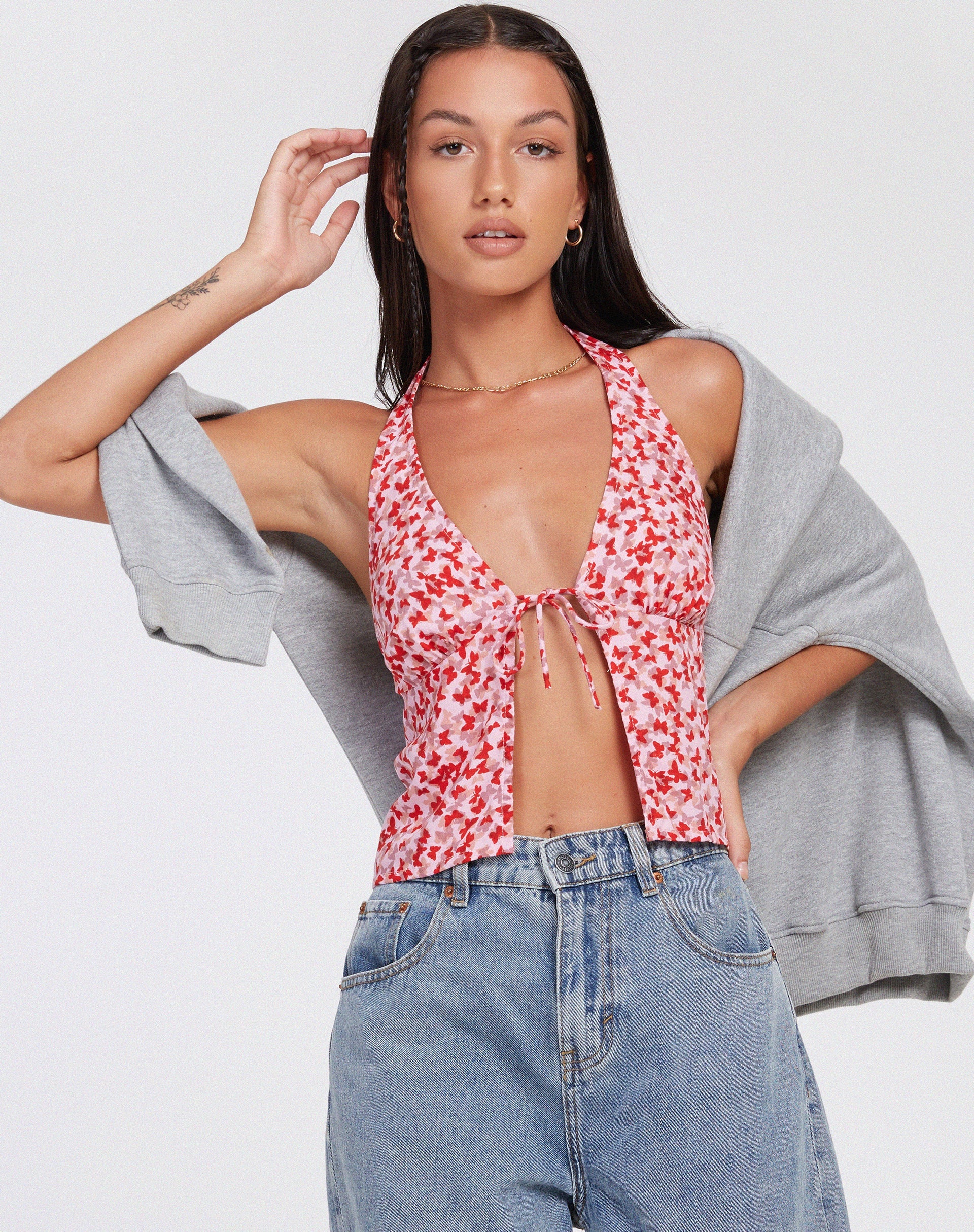 Image de Roula Halter Top in Ditsy Butterfly Peach Red