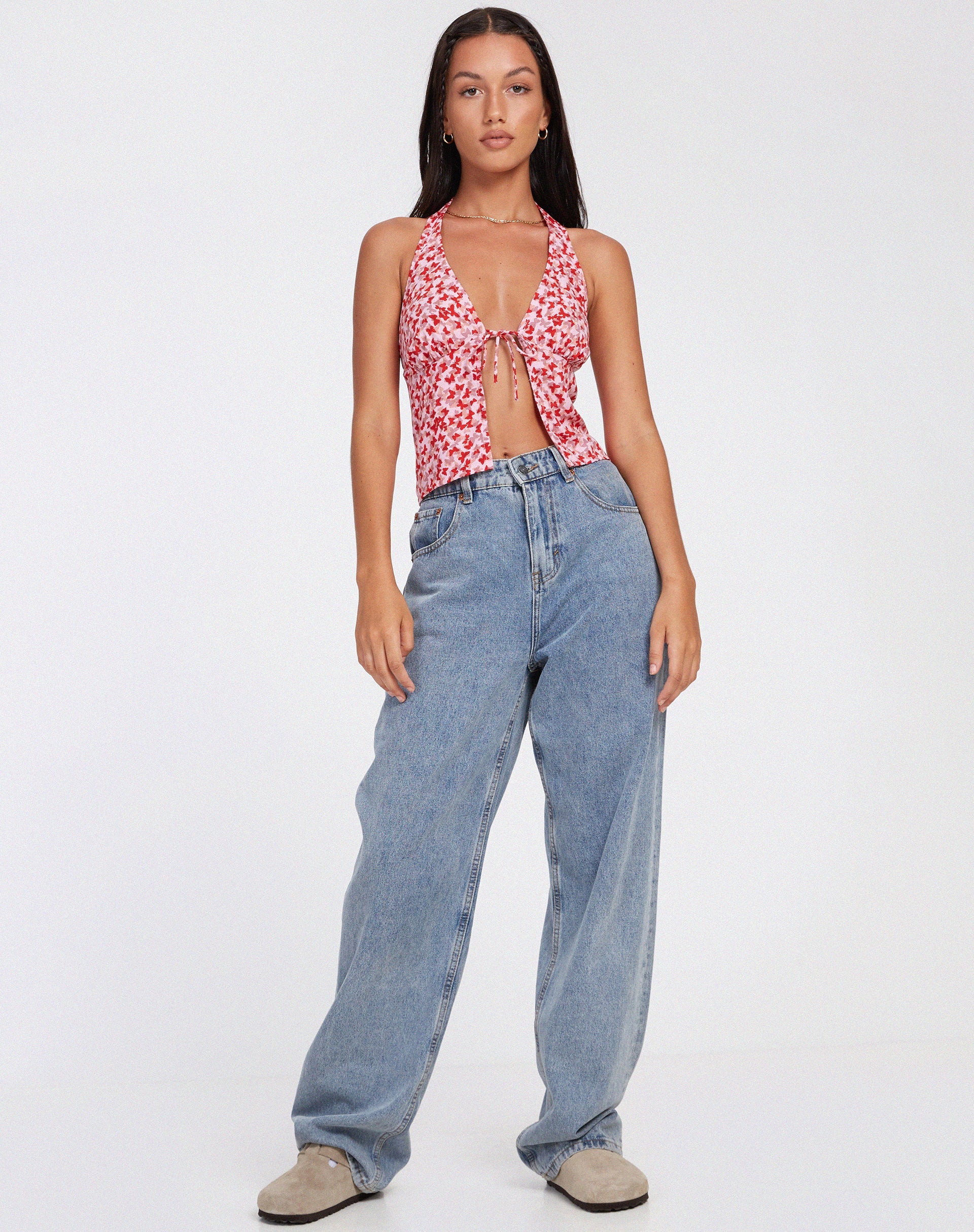 Image de Roula Halter Top in Ditsy Butterfly Peach Red