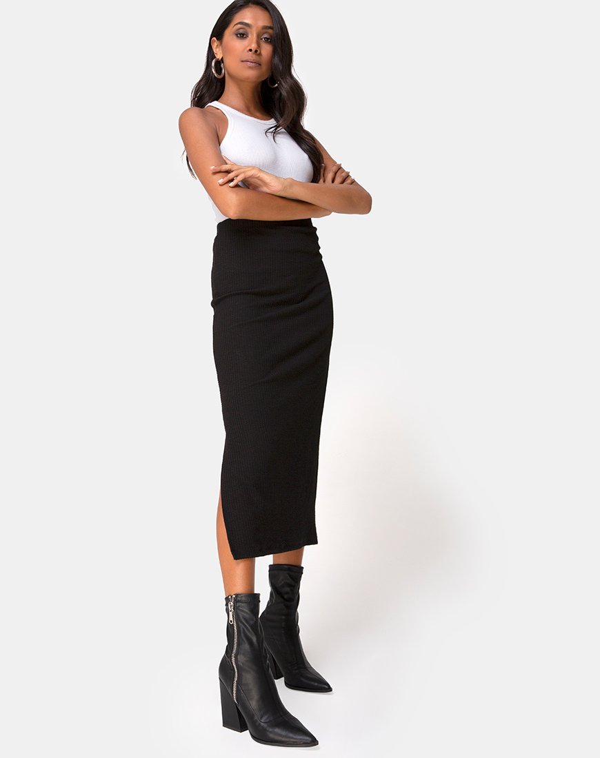 Image de Rollie Midi Skirt in Jumbo Rib Black