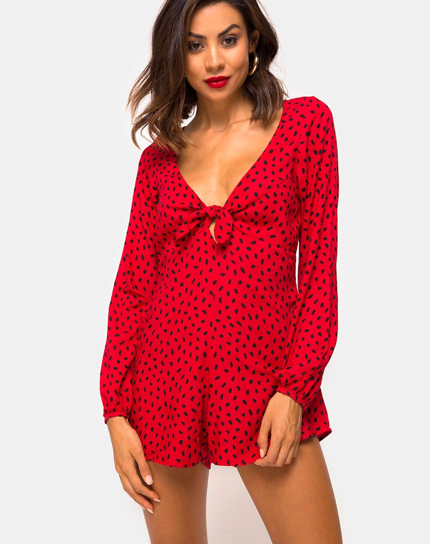 Image de Romalo Playsuit in Mini Diana Dot Red and Black