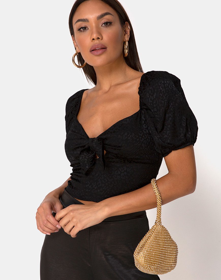 Top Romanza en satin Cheetah Black