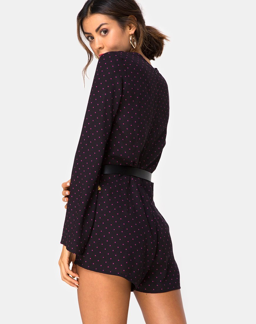 Image of Romeo Longsleeve Playsuit in Cuban Dot Red