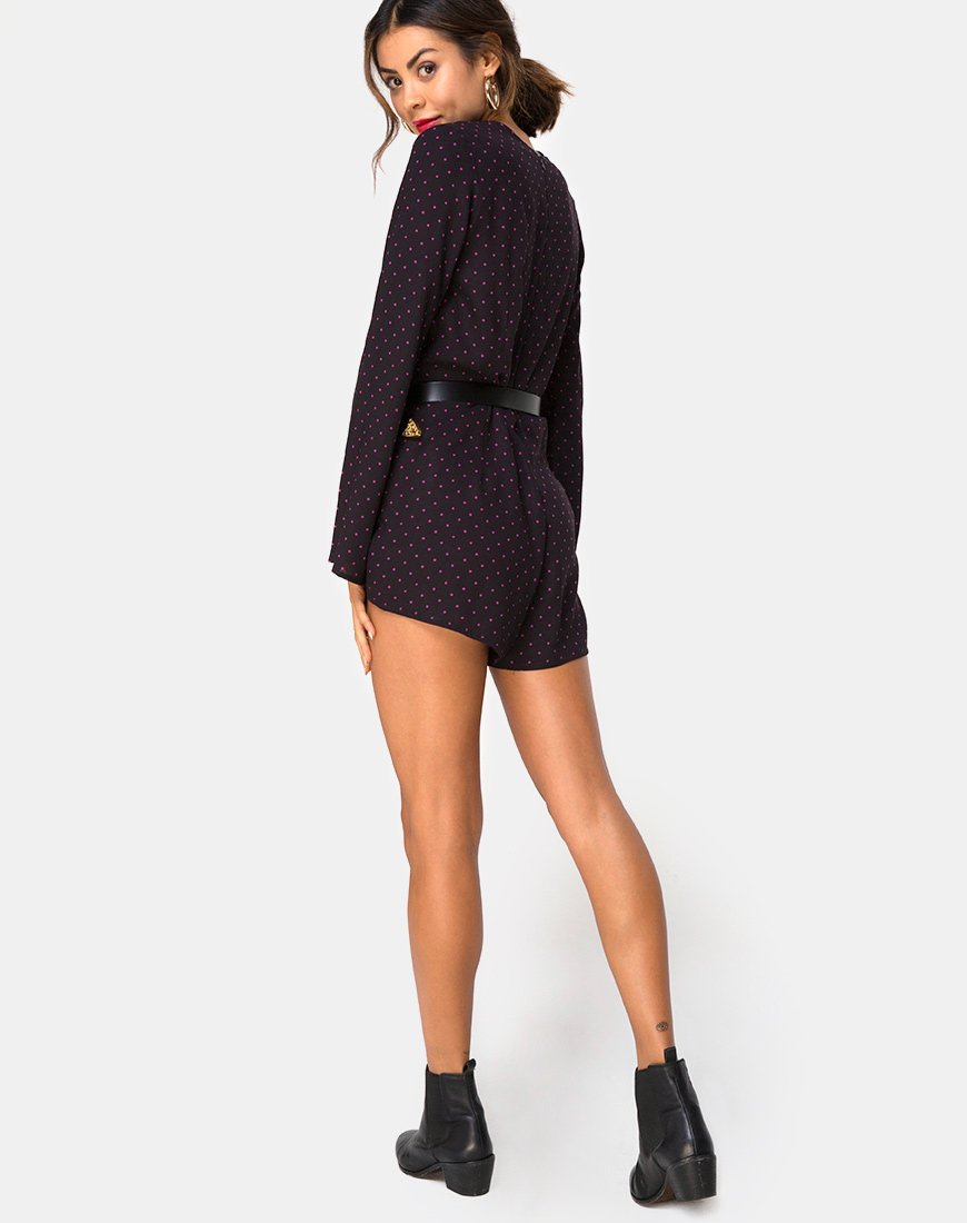 Image of Romeo Longsleeve Playsuit in Cuban Dot Red