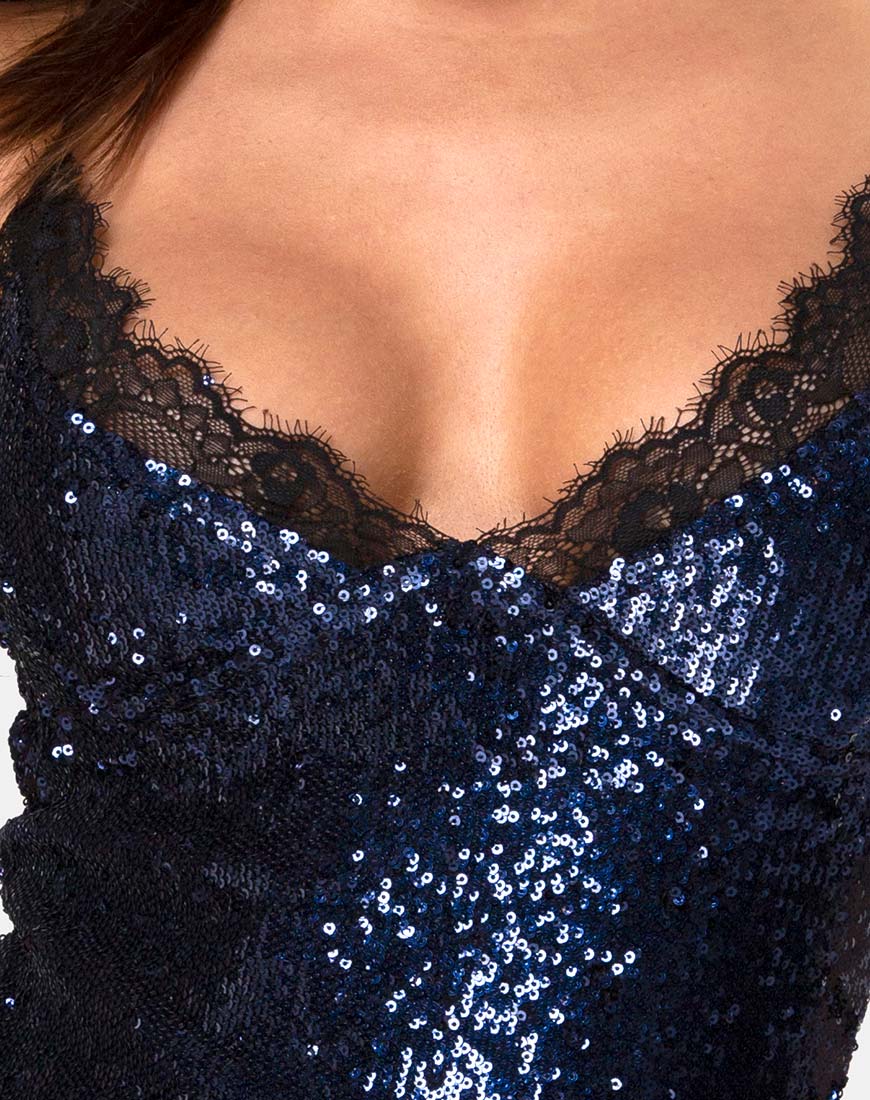 Image of Romini Dress in Midnight Mini Sequin with Black Lace