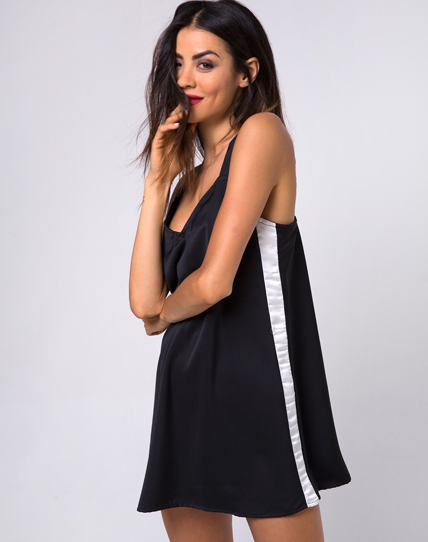Rona Slip Dress in Black with Ivory Stripe (robe noire à rayures ivoire)