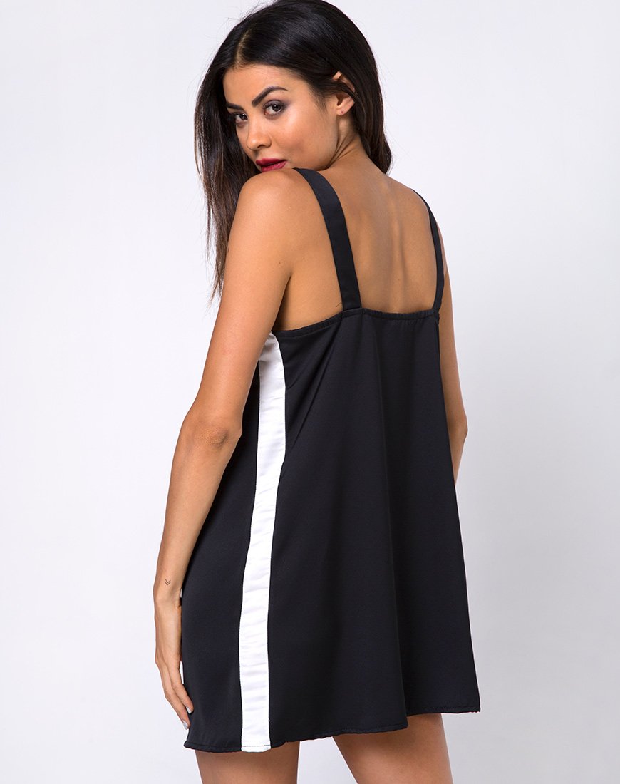Rona Slip Dress in Black with Ivory Stripe (robe noire à rayures ivoire)