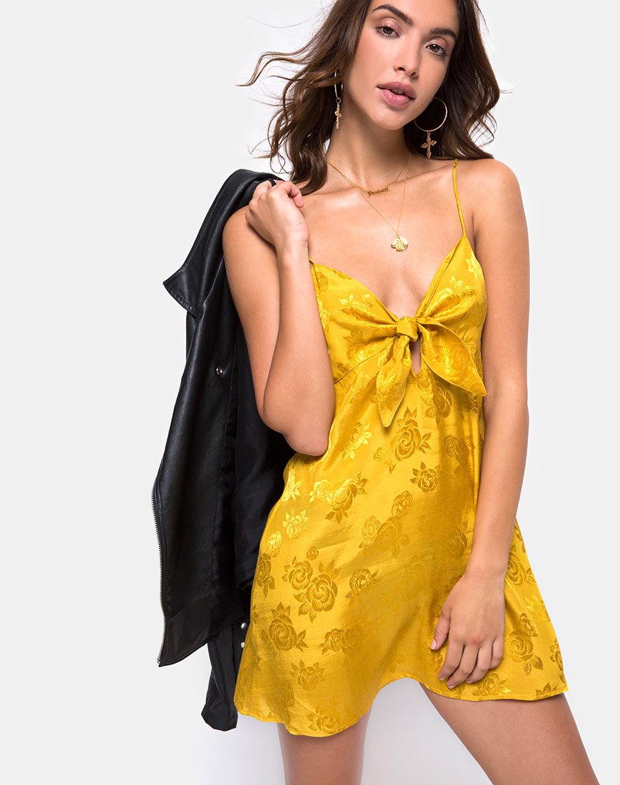 Image de Roppan Slip Dress in Satin Mustard Rose