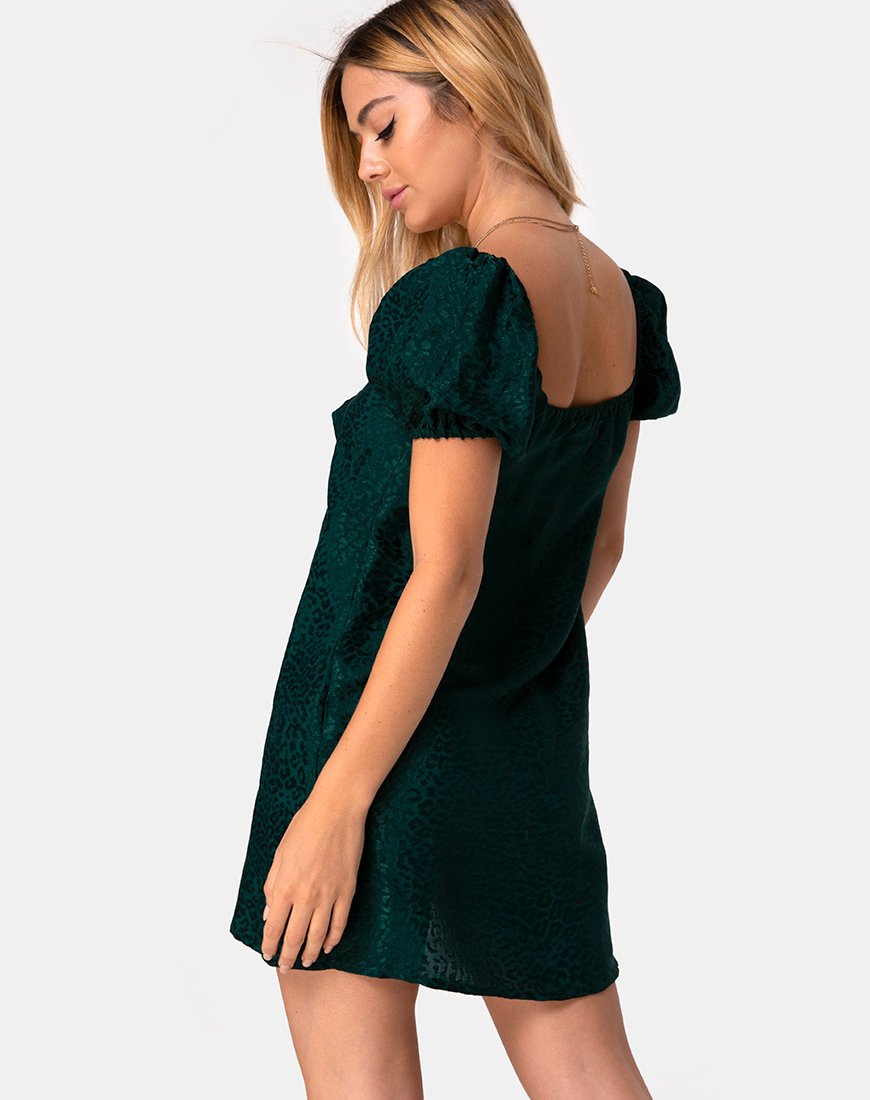 Robe Ropelle en satin Cheetah Forest Green