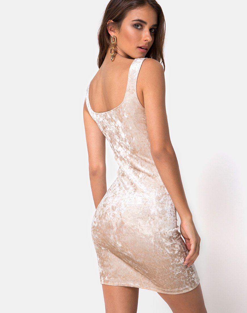 Rosita Bodycon Dress en velours écrasé crème